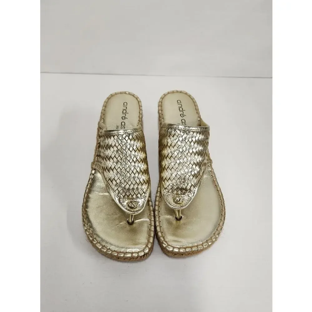 Andre Assous Boho Gold Metalic Woven Leather Wedge Espadrilles, Size 10 (41EU)